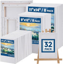 Halobios 32 Packs Professional Stretched Canvas for Painting, Blank Canvas Art with 5 * 7in, 9 * 12in, 11 * 14in, Value Pack for Acrylic, Oil, Acrylic Pouring | 32 Pack Mixed - 11×14IN 9×12IN 5×7IN — 1