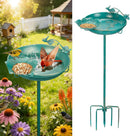 Mellbree Bird Bath for Outside 12", Metal Freestanding 12" Dia 39" H Lake Blue…