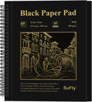 SuFly Black Paper Drawing Pad, 60 Sheets Large Sketch Book 11x14, Spiral Bound - Hardcover,90lb/150gsm Black Paper Notebook for Gel Pens. | 11-x-14-inch:1 Pack — 1