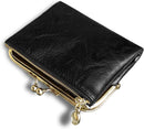 AOXONEL Womens Wallet Small Rfid Ladies Compact Bifold Leather Vintage Coin Purse With Zipper and Kiss Lock (Black)