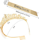 COCIDE "Birthday Queen" Sash and Crystal Tiara Set Tiara and Crowns for Women Birthday Gift for Girl Kit Decorations Set Rhinestone Hair Accessories Glitter Stain Silk Sash for Party | Gold+Clear (Cursive writing) — 2