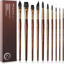 Watercolor Brushes Professional, Fuumuui 10Pcs Synthetic Squirrel Hair Water Color Paint Brush Set for Artists - Flat, Round Pointed, Dagger, Cats Tongue Oval Wash for Watercolor Gouache Inks Painting | Brown — 1