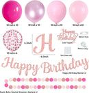 Hot Pink Boho Birthday Party Decorations - 62pcs Happy Birthday Banner, Pink Rustic Paper Lanterns, Streamers, Tissue Pom Poms, Rose Gold Blush Party Balloons, Birthday Decorations for Women Girl | Champagne Hot Pink — 3