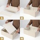 Foldable Fabric Storage Baskets Set of 2 for Shelves, Linen Decorative Storage Bins with Wooden Handles, Small Organizer Cubes for Closet, Rectangle Canvas Boxes for Organizing, Decor (Beige 2 Pack) — 4
