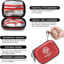 Mini First Aid Kit - 150 Piece Small Waterproof EVA Hard Shell Case | Red | 6.4" x 4.9" x 2.7" — 4