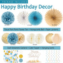 Dusty Blue Beige Champagne Women Birthday Decorations, Boho Neutral Boys Girls Blue Party Décor With Fog Cream Gold Balloons,Happy Banner Garland,Paper Lanterns, Honeycomb Tissue Pom Poms For Adults | Dusty Blue Beige-champagne — 3