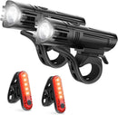 Ascher Ultra Bright USB Rechargeable Bike Light Set, Powerful Bicycle Front Headlight and Back Taillight, 4 Light Modes, Easy to Install for Men Women Kids Road Mountain Cycling | Black | 2 Set — 1