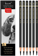 Brusarth Professional Charcoal Pencils Drawing Set - 6 Pieces Soft Medium and Hard Charcoal Pencils for Drawing, Sketching, Shading | Black — 1
