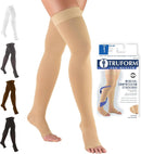 Truform 20-30 mmHg Compression Stockings for Men and Women, Thigh High Length, Dot-Top, Open Toe | Beige | Medium (1 Pair) — 1