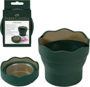 Faber-Castell Clic & Go Artist Water Cup, Dark Green - Travel-Friendly Collapsible Brush Cleaner Tool with Brush Stand, Scalloped Rim, Non-Slip Base, Portable Palette & Rinser | 1 Count (Pack of 1) — 1