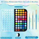 48 Color Solid Watercolor Paint Set with 3 Wooden Brushes for Adults Kids — 2