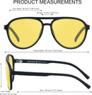 ANDWOOD Polarized Aviator Sunglasses for Women Men Tangle Free Pilot Shades | (3pack Night Vision Lenses) Yellow + Yellow + Yellow — 2