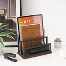Snughome Desktop Mail Organizer, Desk Mail Organizer with 2-Slot Matte Black Metal Desktop Mail Sorter, Metal Storage File Holder Letter Sorter Organizer for Home or Office, Rustic Brown — 4