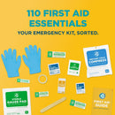 Be Smart Get Prepared 110 pc First Aid Kit: Clean, Treat, Protect Minor Cuts, Home, Office, Car, School, Business, Travel, Emergency, Outdoor, Camping & Sports, FSA/HSA (Packaging may vary) | 110 Piece Set — 8