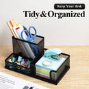 M&G Mesh Pen Holder Desk Organizers Pencil Holder for Desk Black, 3 Compartments Metal Office Supply Organizer with Sticky Notes Holder for School Home Office — 2