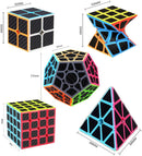 ROXENDA Speed Cube Set - Carbon Fiber Sticker Magic Cube Bundle of 2x2 4x4 Megaminx Pyramid Cube and Twist Cube (5 Pack Carbon Fiber) — 2