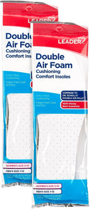 LEADER Double Air Foam Insoles, Keeps Feet Cool & Dry, Extra Thick Dual Layer, for Men & Women, One Size Fits Most, Trim to Size, Unisex, Compare to Dr. Scholls Air-Pillo, 1 Pair, Pack of 2 — 1