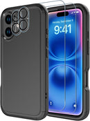 Diverbox for iPhone 16 Case [Shockproof] [Dropproof] [Tempered Glass Screen Protector + Camera Protectors] Heavy Duty Protection Phone Case Cover for Apple iPhone 16 (Black) — 1