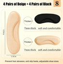 8 Pairs Heel Cushion Pads for Too Big Shoes, Self-Adhesive Heel Grips Inserts for Men & Women, Anti-Slip Protectors Fillers Loose Shoes to Prevent Pain & Blisters (Multicolor) - Beige+black | 8 Pairs — 8