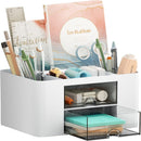 Marbrasse Pen Organizer with 2 Drawer, Multi-Functional Pencil Holder for Desk, Desk Organizers and Accessories with 5 Compartments + Drawer for Office Art Supplies (White) — 1