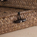 Hipiwe Set of 2 Flat Wicker Storage Basket Bins with Lid Woven Seagrass Box — 3