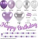Purple Silver Birthday Party Decorations Kit with Happy Birthday Banner, Paper Lanterns, Streamers, Tissue Pom Poms, Honeycomb Flower Fans, Silver and Purple Balloons, & More for Women Girls' Party — 3