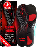 CRUVHEAL 220+ lbs Plantar Fasciitis Insoles Men High Arch Support Black, L