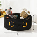 Cute Cat Toy Basket, Small Cotton Rope Toy Bin Box for Cats, Woven Organizer with Embroidered Face, Decorative Storage for Shelf, Desktop, Indoor Pet Bed, Halloween Basket Decor, Black — 2