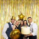 2 Pcs 3.2ft x 8.2ft Shiny Gold Metallic Tinsel Foil Fringe Curtains Photo Booth Backdrop for Birthday Wedding Holiday Celebration Bachelorette Party Decorations — 4