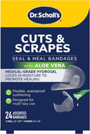 Dr. Scholl’s Cuts & Scrapes Flexible Adhesive Waterproof Small & Medium Seal & Heal Bandages, First Aid Wound Care Medical Supplies, Medical Hydrogel Locks in Moisture to Promote Healing, 24 Count — 1