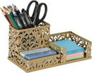 EasyPAG Desk Organizer 3 Compartment Pen Holder for Desk Office Supplies Caddy with Sticky Notes Holder for School Home, Gold — 1
