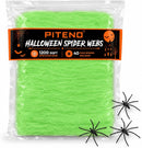 Piteno® 1200 sqft Spider Webs Halloween Decorations with 40 Fake Spiders, Stretchable Halloween Spider Webs for Indoor Outdoor Haunted House Yard Porch Party Decor (Green) — 1