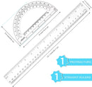 Zonon 2 Pcs 12 Inch Clear Ruler and 6 Inch Plastic Protractor Set, Clear — 2