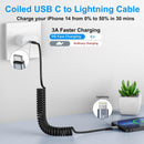 USB Type C to Lightning Cable 3FT 2Pack Coiled iPhone Charger Fast Charging 2