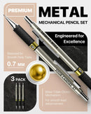 Metal Mechanical Pencil Set with Case, 3-Pack 0.7mm Medium Point | 3 Count (Pack of 1) — 2