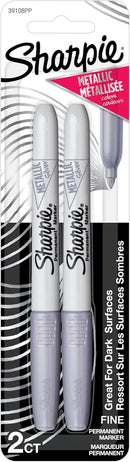 Sharpie Metallic Permanent Markers, Fine Point, Silver, 2 Count - For Black Paper or Dark Surfaces, Arts & Crafts, Posters | 1 Count (Pack of 2) — 1