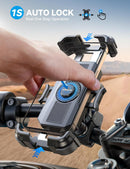 JOYROOM Motorcycle Phone Mount Holder - [Dual Vibration Dampener] 150mph Anti-Shock Phone Holder for Motorcycle [Upgrade Handlebar Clamp] - Bicycle Bike Phone Holder Mount for 4.7-7" Cell Phones — 3