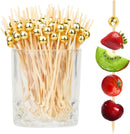 200PCS Cocktail Picks, Fancy Toothpicks for Appetizers, Decorative Skewers for Appetizers Drinks Party Fruit, 4.7 Inch Long Wooden Bamboo Gold Ball Food Sticks Charcuterie Boards Accessories | 4.7 inch & ball/200pcs — 1