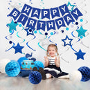 meowtastic Birthday Decorations Happy Birthday Banner with Honeycomb Balls | Blue | Star — 5