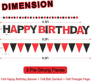 Pre-Strung Felt Happy Birthday Banner Red Black Garland Set | Black Red — 2