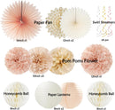Champagne-Gold Beige Fall Boho Birthday Party Decorations 62pcs Happy Birthday Banner, Peach White Paper Lanterns, Streamers, Tissue Pom Poms, Blush Beige Boho Party Balloons, Rustic Backdrop Decor — 2
