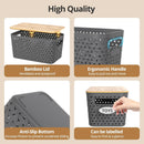 Plastic Storage Bins with Bamboo Lids, Stackable Small Box Baskets for Organizing and Containers for Shelves Drawers Desktop Closet Pantry Classroom Office Home, 4 Pack 12x7.3x6.2 Inch, Gray — 6