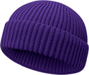 Wool Fisherman Beanies for Men Women Short Cuff Knit Beanie - Purple — 1