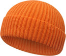 Wool Fisherman Beanies for Men Women Short Cuff Knit Beanie - Orange — 1
