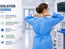 Isolation Gowns | 10-Pack | Disposable, Large, Blue SMS, Long Sleeves with Knit Cuffs, Waist & Neck Ties | Residential, Commercial, Medical, Dental, Lab, & Hospital Use — 2