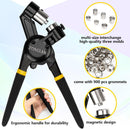 zonglan Heavy Duty Grommet Tool Kit of 1/2" 5/16" and 3/8",Multi Size Handheld Eyelet Tool Plier Rivet Press with 900 pcs Silver Grommets for Tarp Leather Fabric | 3-Die Set: 1/2", 5/16", 3/8" — 3
