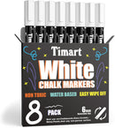 Timart 8 Pack White Chalk Markers, 6mm Liquid Chalk Markers | White 6mm Reversible Tip — 1