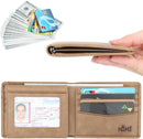HIMI Wallet for Men-Genuine Leather RFID Blocking Bifold Stylish Wallet With 2 ID Window - Khaki - Vintage Style — 2