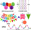 FECEDY Colorful Happy Birthday Banner Paper Triangle Flag Bunting Circle Confetti Dots Hanging Garland And Honeycomb Ball Swirl Streamers for Birthday Baby Shower Party Decoration | Multicolor 4 — 2