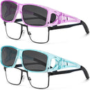 Polarized Fit Over Glasses Sunglasses for Men Women Driving Square Wrap Around Shades UV Protection Sun Eyewear PT2006 | 2pcs(purple/Gray+blue/Gray) | 62 Millimeters — 1
